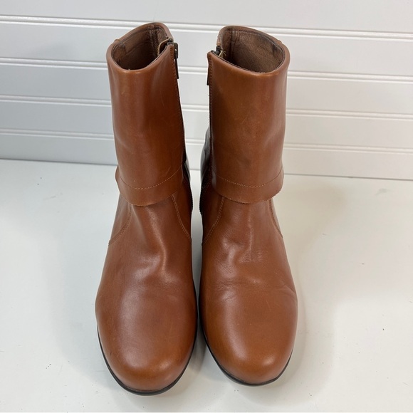 Sanita Maddox Women's 41 /10 Fold Over Wedge Leather Ankle Boots Booties Cognac. - Picture 3 of 11